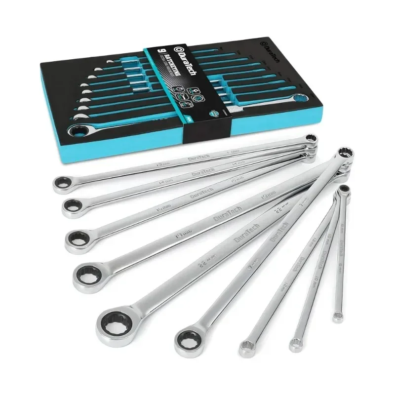 

Extra Long Ratcheting Wrench Set, Double Box End Wrench Set, Metric, 9-Piece, 8,10,12,13,14,16,17,19,22mm, CR-V Steel