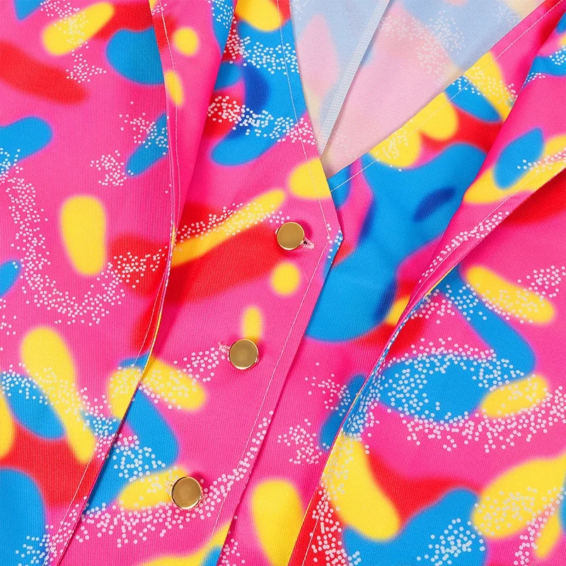 ชุดทักซิโด้พิมพ์ลายเรโทรดิสโก้สำหรับผู้ชาย ชุดคาร์นิวัล ชุดแสดงบนเวที ทรงเข้ารูป ผ้ากำมะหยี่ ความยาวปกติ