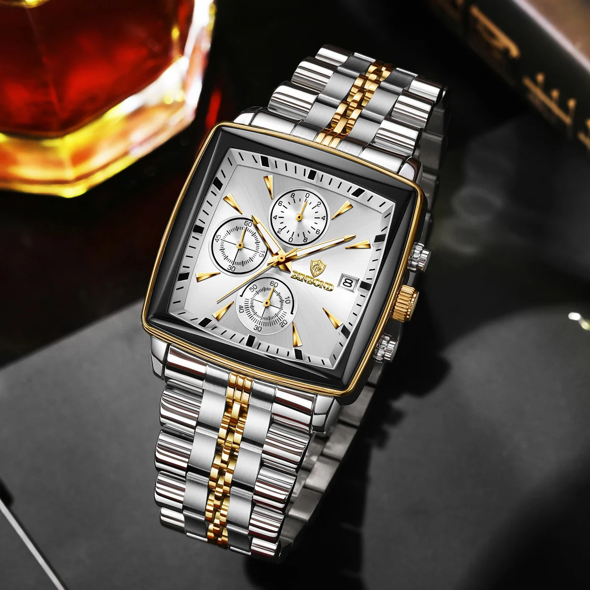 メンズ腕時計ライト高級ブランドハイエンドビジネス多機能三目 6 ピン鋼防水男性ファッションクォーツ時計