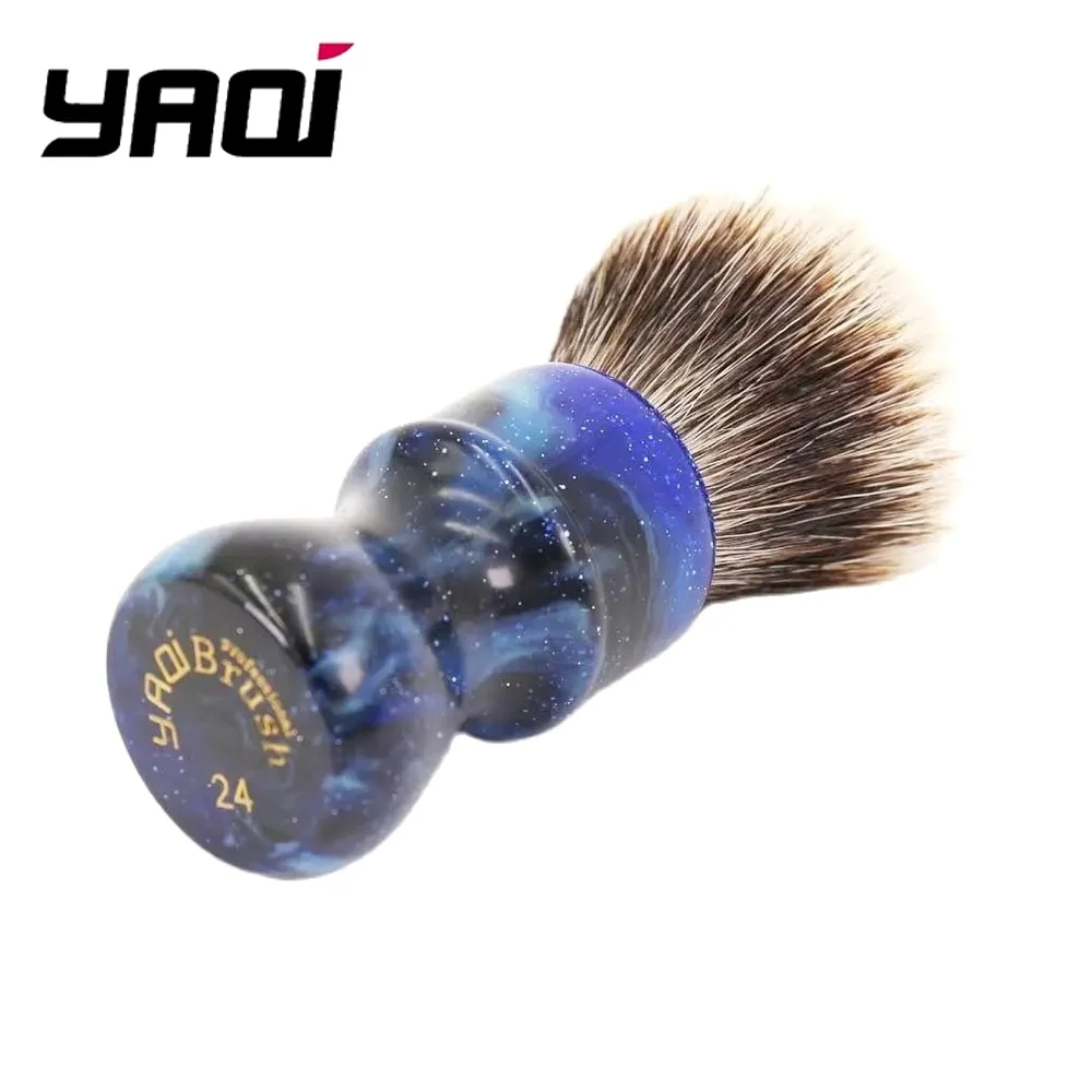 yaqi-24mm-ミステリアススペースカラーのハンドルが付いた、2本のバンドで固定されたヘアノットシェービングブラシ。男性用グルーミングツールとして最適で、最高の贈り物になります。