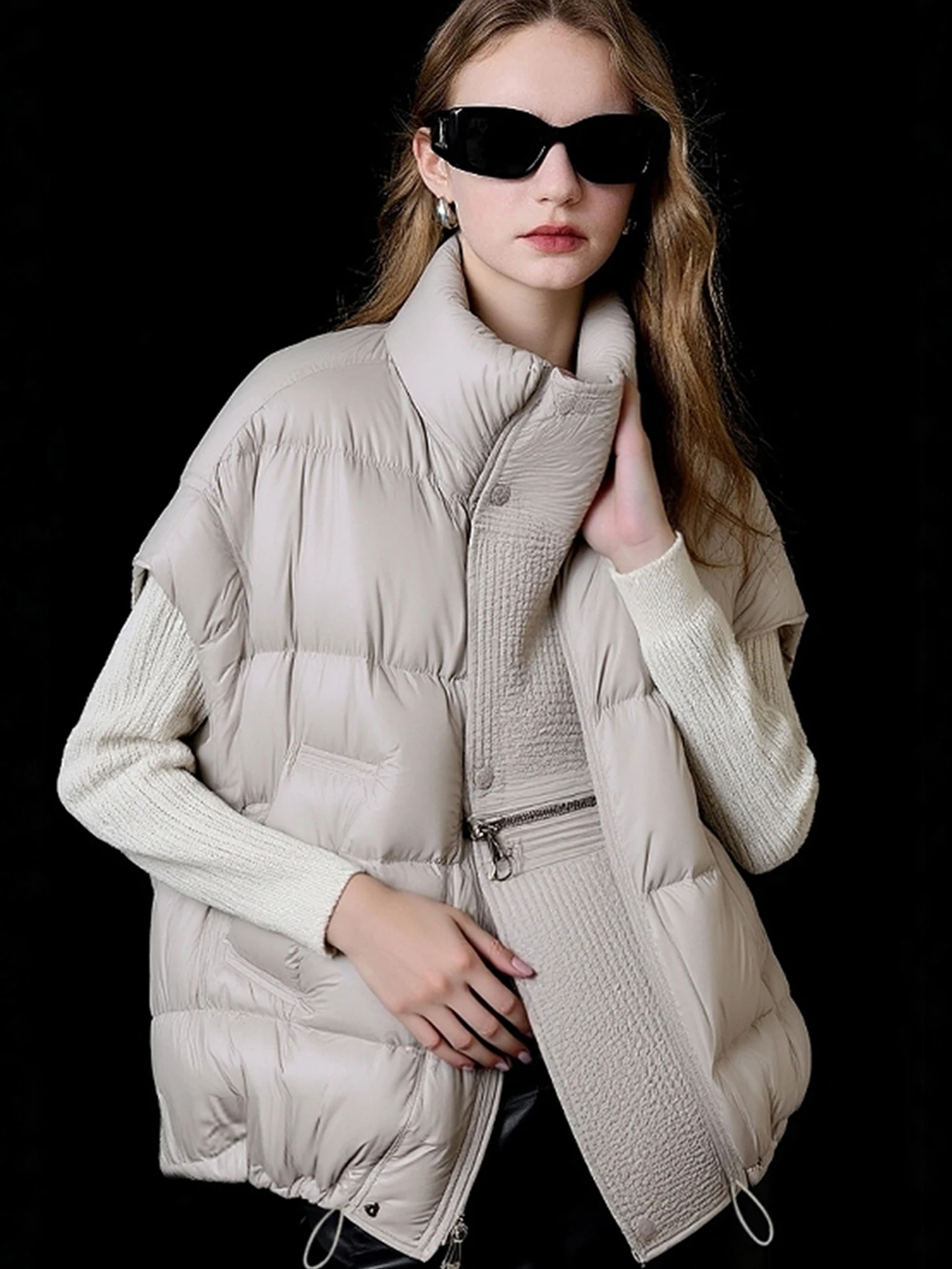 Slimming Design High-End Faion Zipper Vest Cotton Jaet Pure Color Outerwear Top Women's Sle Commute Wind Winter Clothes