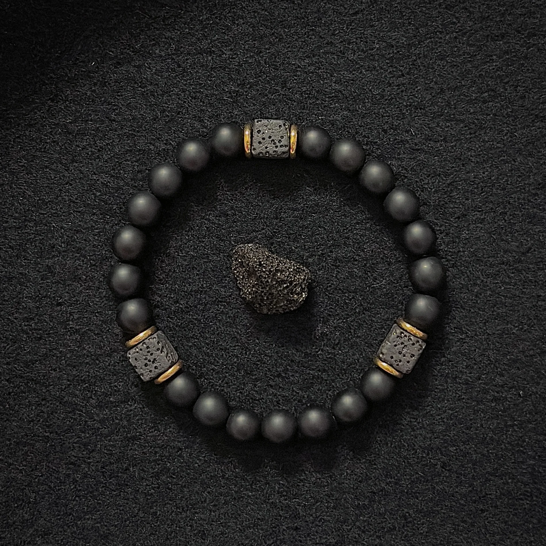 Pulseira de ônix preto fosco com cubo de lava, pulseira masculina, pulseira de equilíbrio, pulseira de pedra natural, presente para homem/namorado, 1 peça