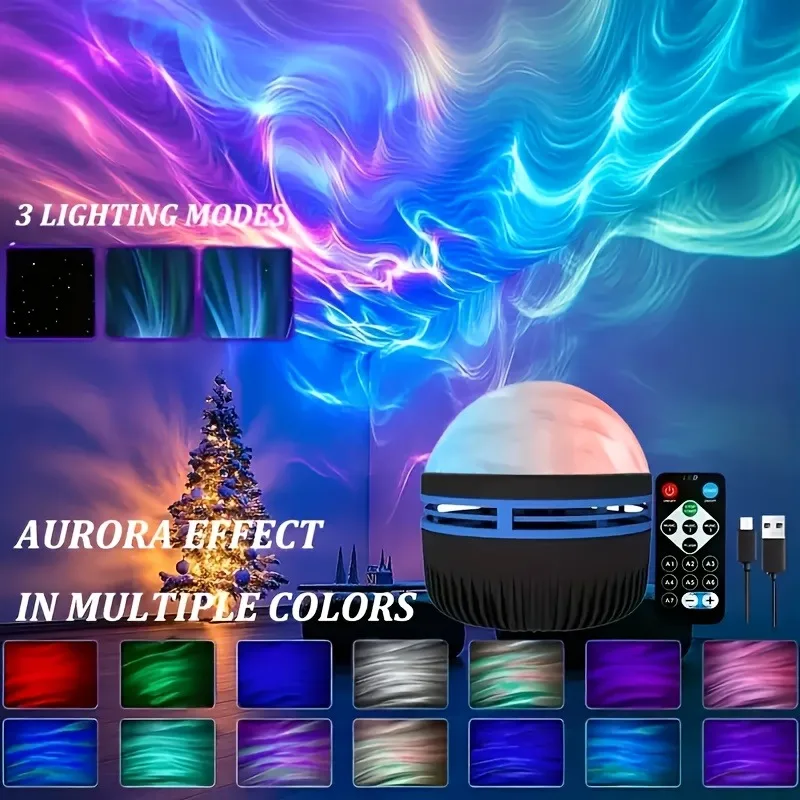 

Aurora Projector Light Water Ripple Effect 7 Color Changing LED Night Light USB Remote Control for Ceiling Party Decor
