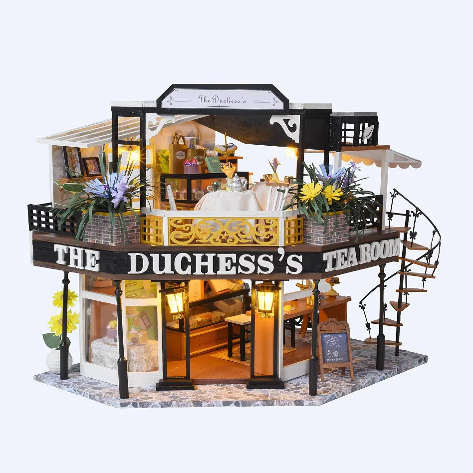 Diy Wooden The Duchess'S Tea Room Cottage Doll Houses Miniature Model Kit Dollhouse With Furniture For Friends Birthday Gifts