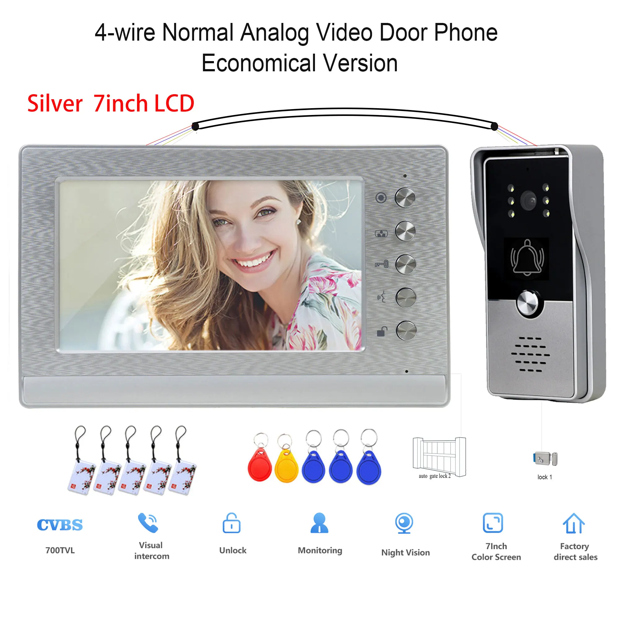 New Apartment Intercom Video Doorbell with RFID Card Unlock 7inch 4 Wired Video Door Phone System unlock 2 door ﻿