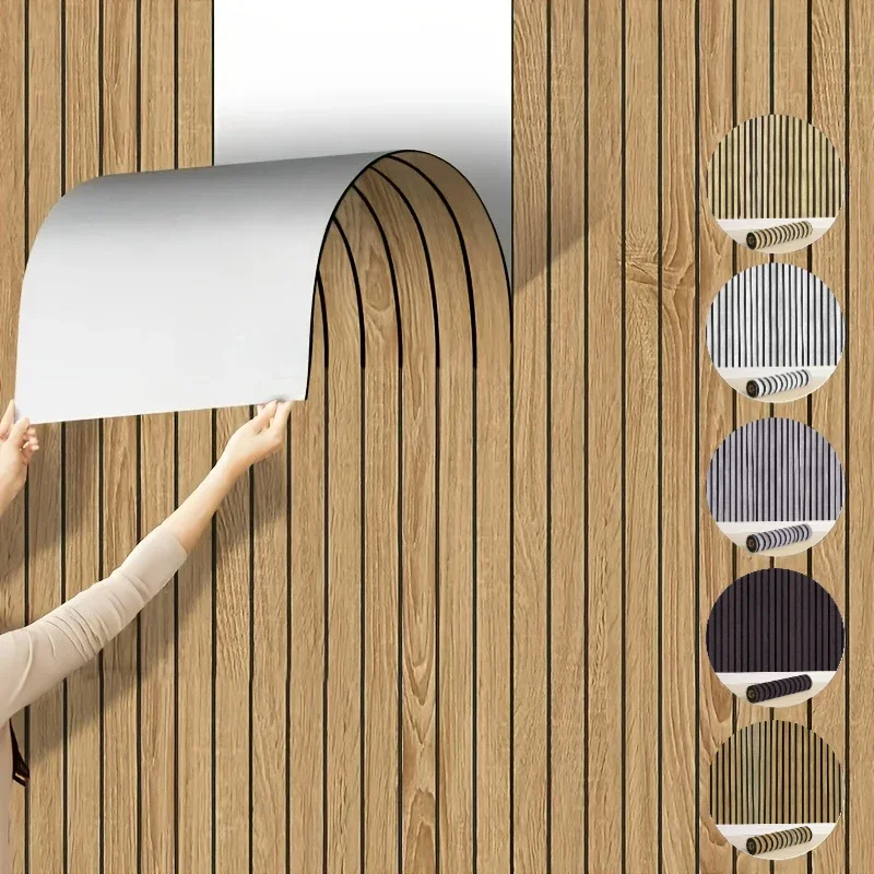 3D Wood Grain Self-Adhesive Wallpaper Thickened Peel & Stick Waterproof Wall Sticker Living Room Bedroom Modern Decoration OMANE