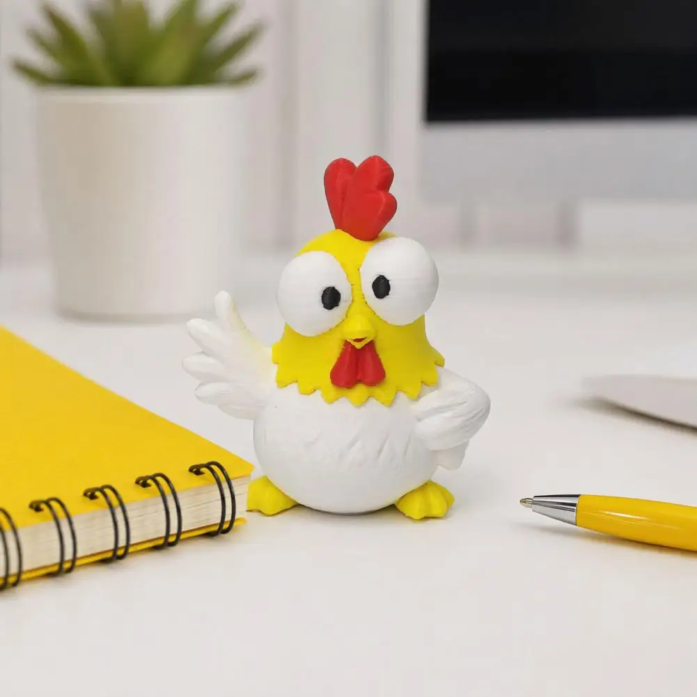 Cute Cartoon Figurine 3d Printed Cartoon Rooster Figurine Mini Desktop Sculpture Big-eyed Emoticon Ornament Office Gift