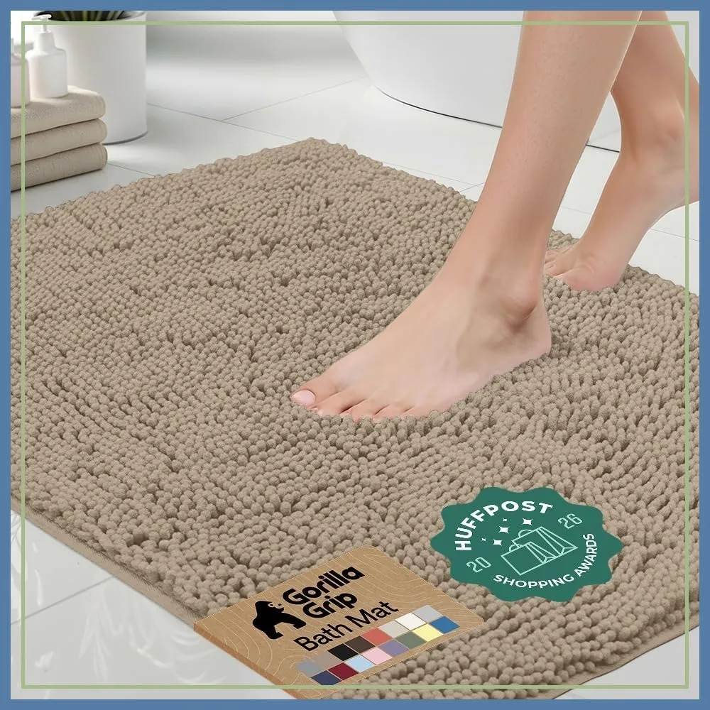 

Thick Absorbent Chenille Bath Rug Mat 70x24, Quick Dry Microfiber, Rubber Backing, Washable Shower Floor Rugs, Bathmat Runner, Gray Beige