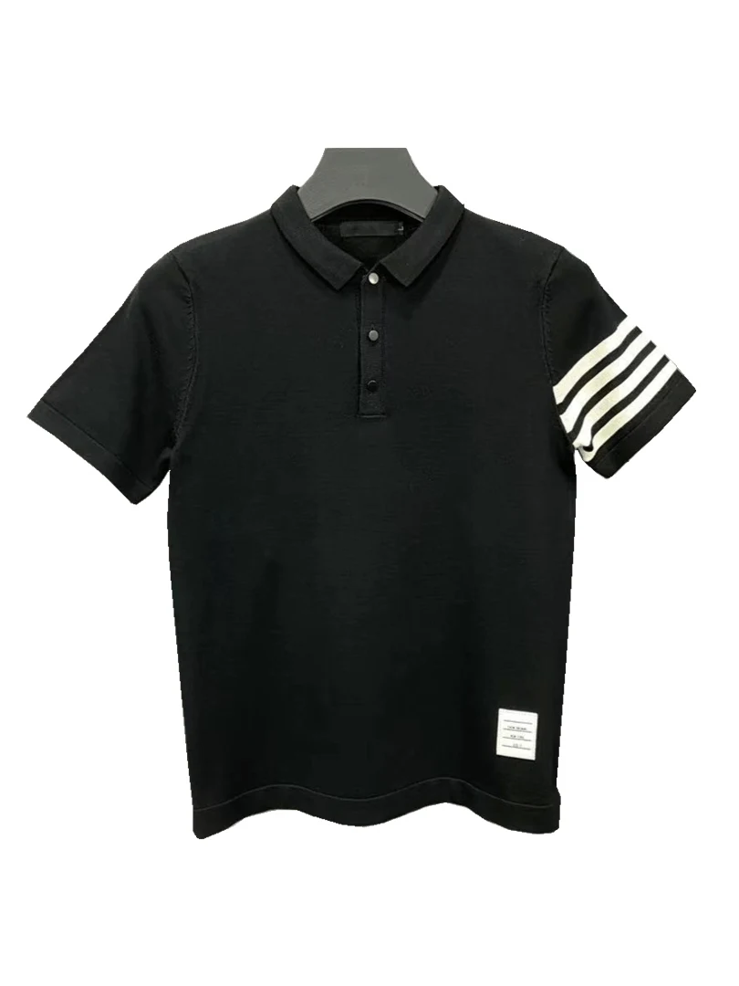 

Men's Knitted ort Sve irt Tight Fit f Sve Turn-down Collar Faionable Sun Protection Clothing Straight Cut