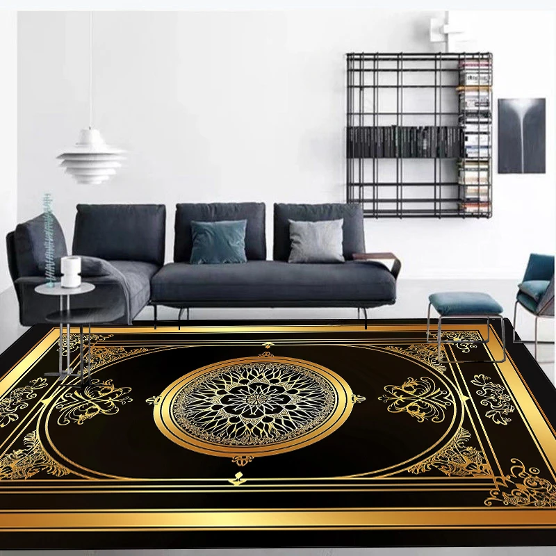 Black Gold Marble Carpet for Living Room Luxury European Decoration Home Floor Mats Non-slip Rugs for Bedroom 200x300 Alfombra