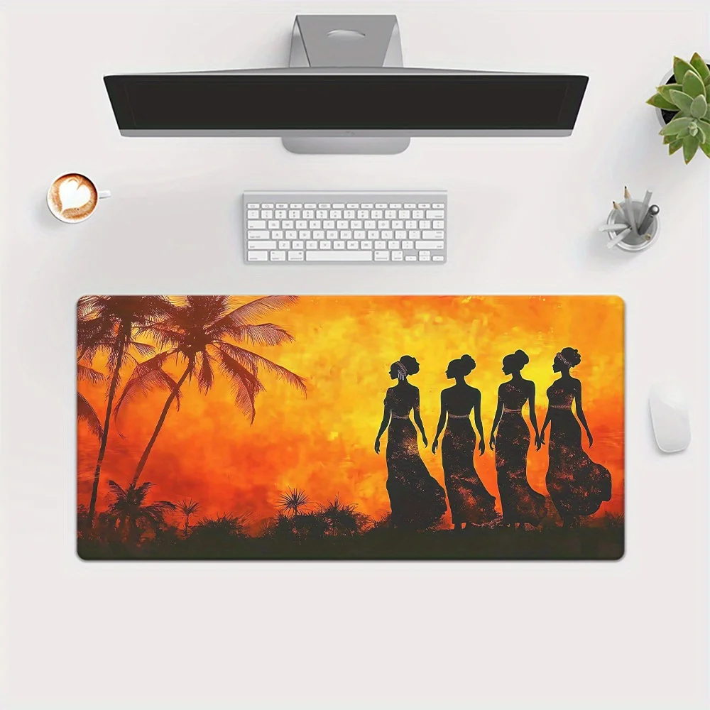 Tropical Sunset Silhouette Women Palm Trees Extra Large Gaming Mouse Pad Non-Slip Rubber Desk Mat