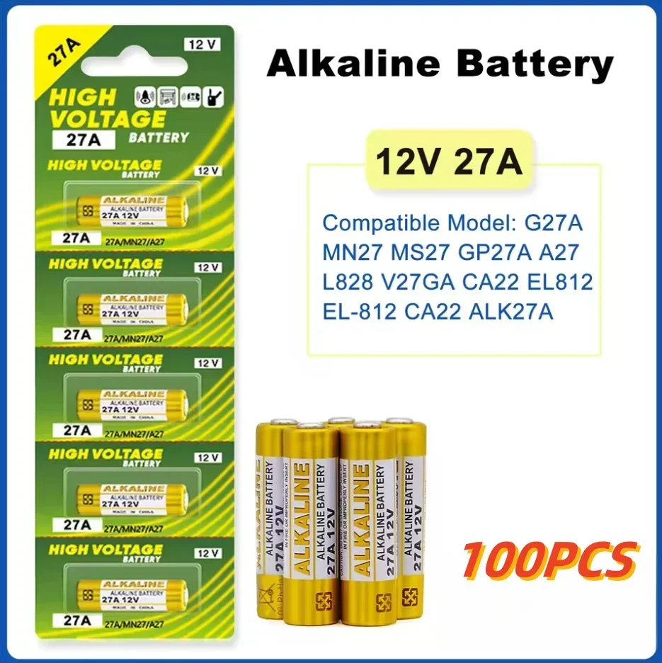 

100PCS/Lot 12V 27A Dry Alkaline Battery A27 Batteries 27AE 27MN A2 L828 K27A for Remote Control Gamepad Flashlight Doorbell Toys