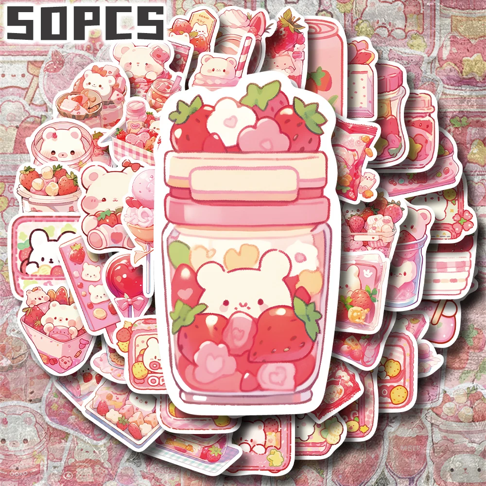 

50pcs pink snack stickers for Valentine's Day holiday party decor Back to school Class reward Birthday gift skateboard luggage