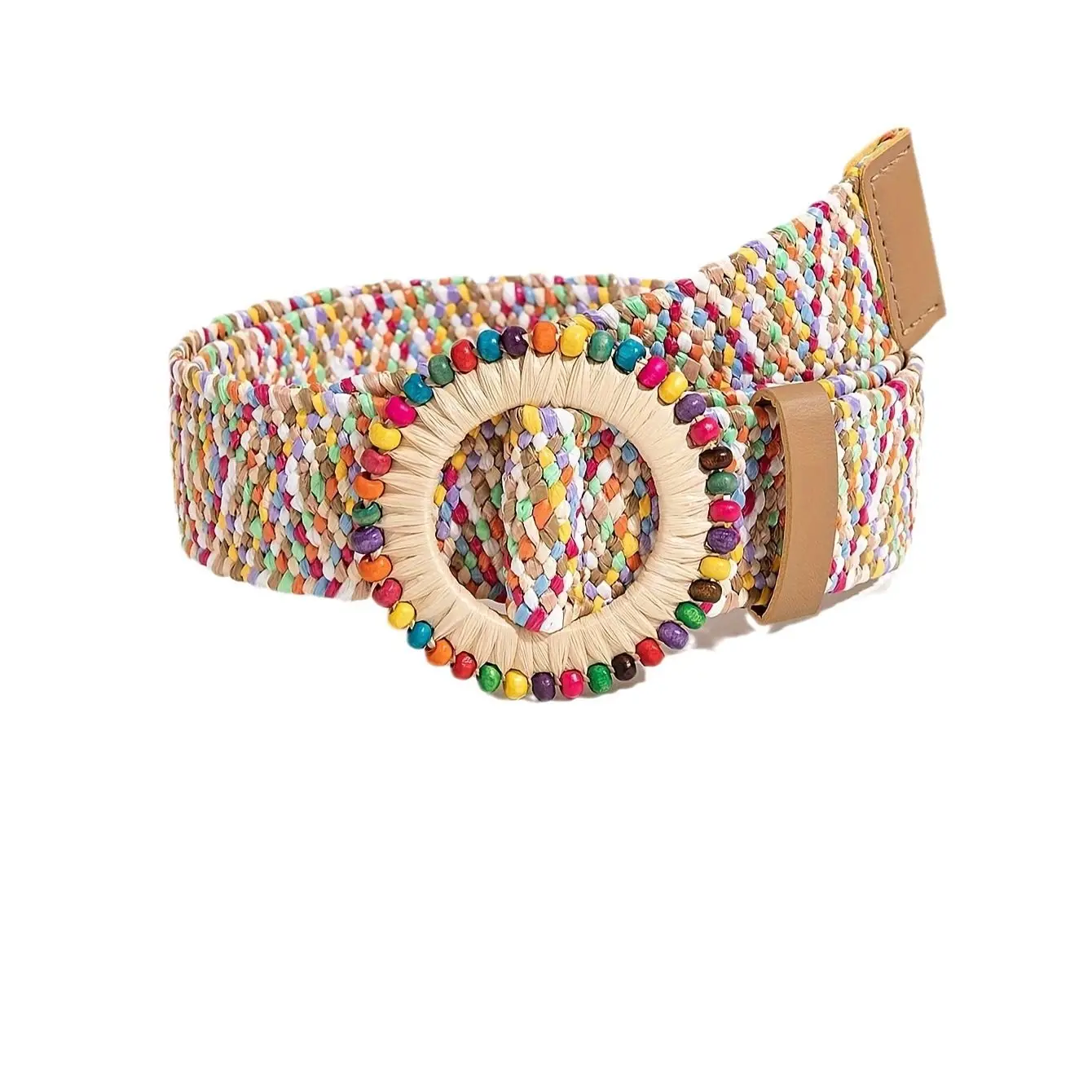 ‌Handmade Straw Belt - Bohemian Wide Waistband for Women, Elastic Waist Cincher for Summer Dresses