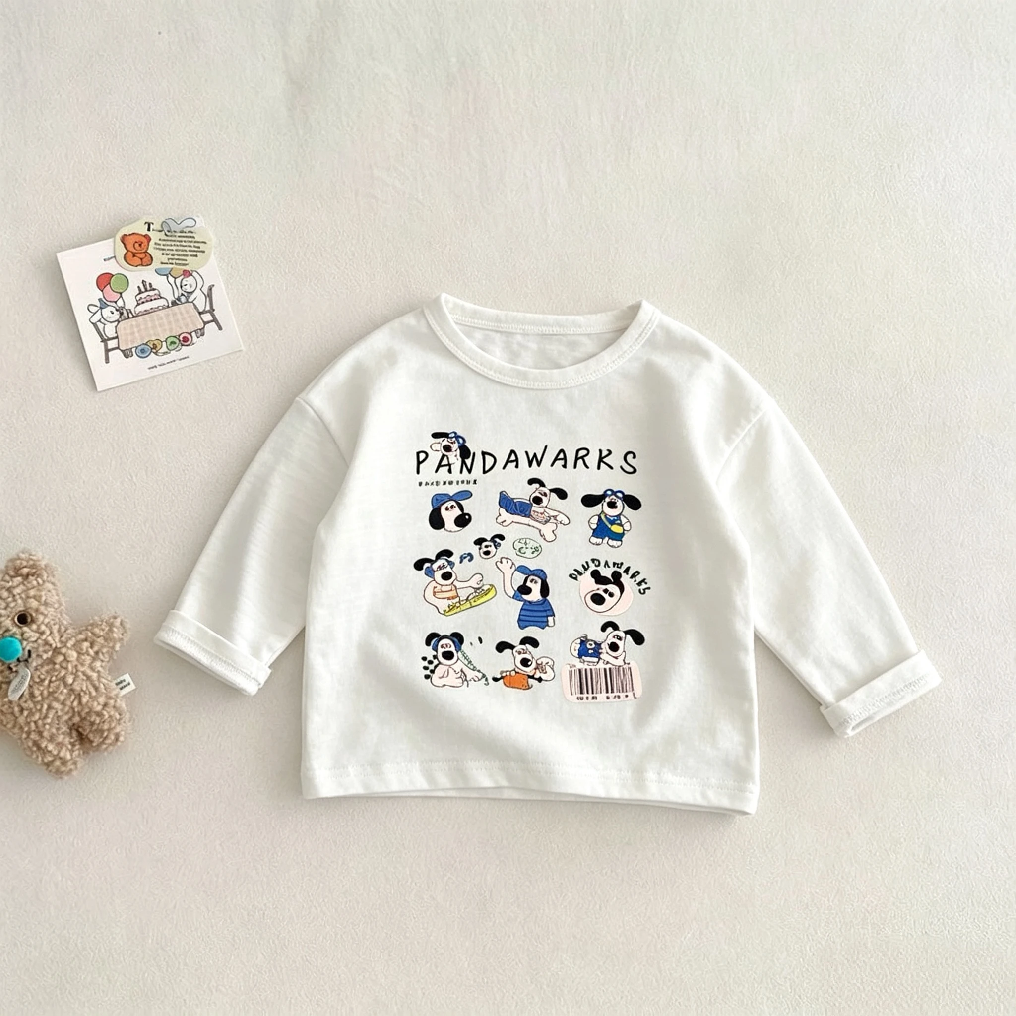 Cartoon Fashion Autumn New Long Sleeve Tshirts Tops For Kids Clothing Solid Color Simple Printed Boys Bottoming Shirt Blouse