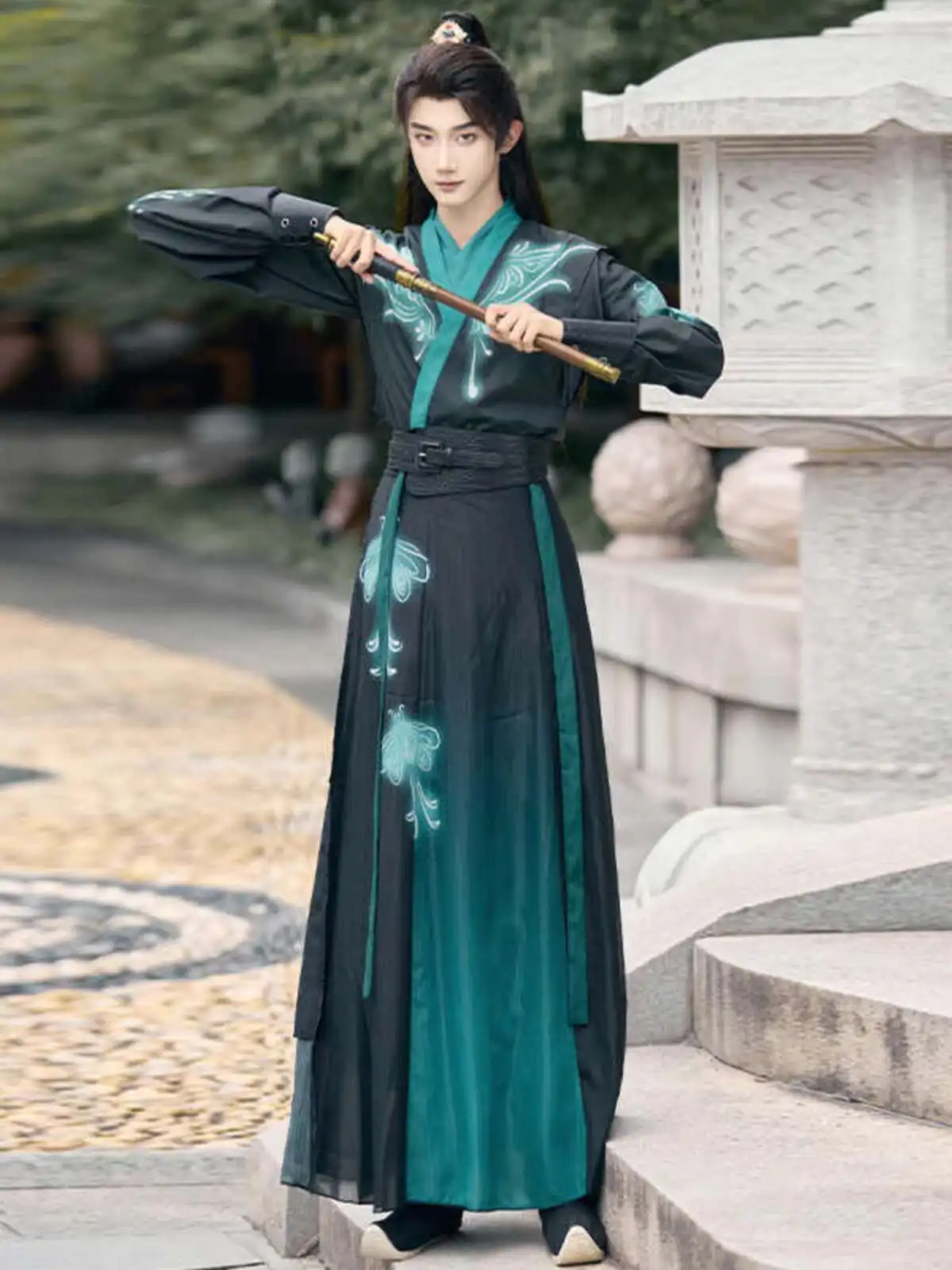 Nuevo Hanfu carnaval Halloween Cos Cosplay experto caballeroso manga sobre vestido fluye collares cruzados estampado disfraz Fiesta