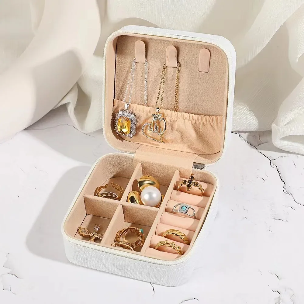 Mini jewelry storage box portable family travel earrings necklace storage box female ring organizer PU leather display box