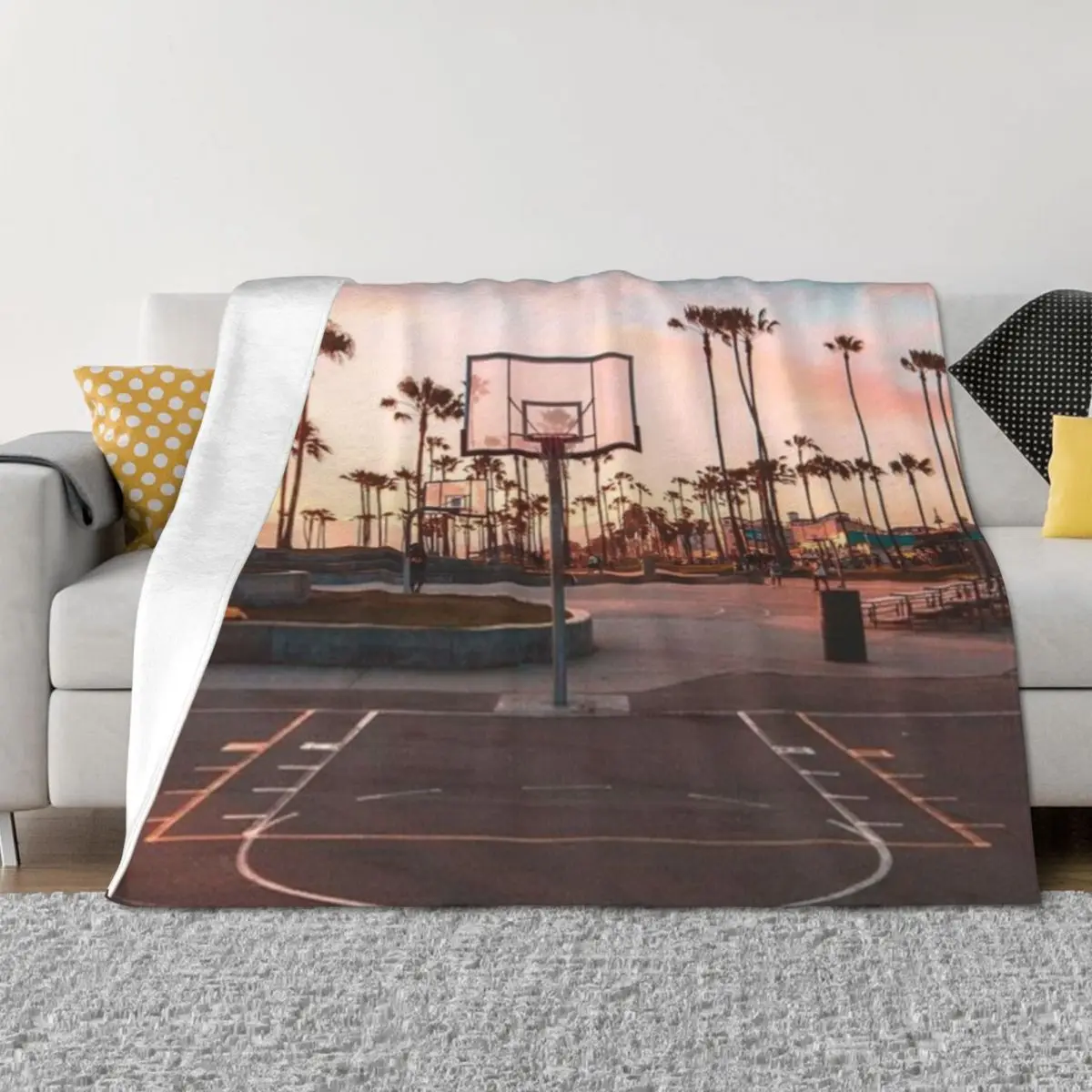 

Pink Clouds And Basketball Throw Blanket warm for winter Softest Plush Vintage Blankets