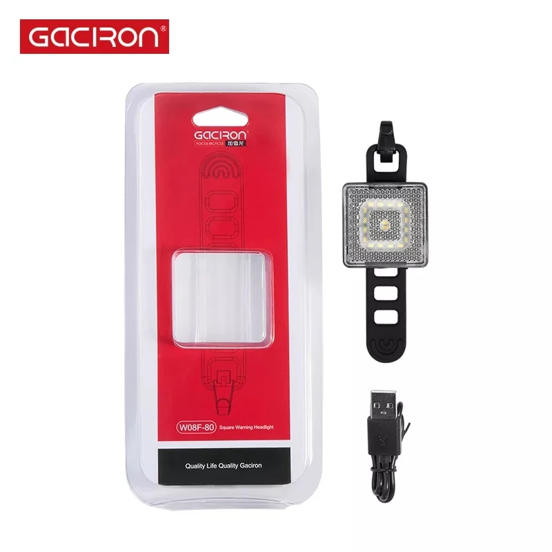 GACIRON Smart Warning Light Bike Front Light Rear Safety Bicycle Lamp USB Rechargeable LED Cycling Light 80Lum Spot/Floodlight