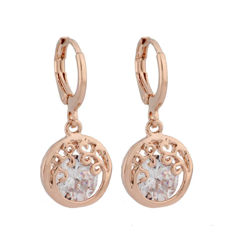 

New 2022 For Women White Stone Vintage Earrings Round Shaped Rose Gold Color Dangle Earrings Unusual Jewelry