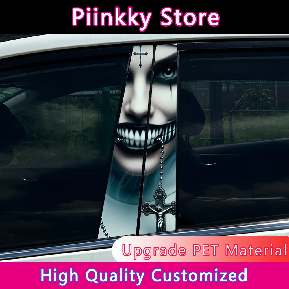 Gothic Nun Sister Car B-pillar Stickers Car Center Column Halloween Decoration Cover Scratches Waterproof Decal Car Accessories