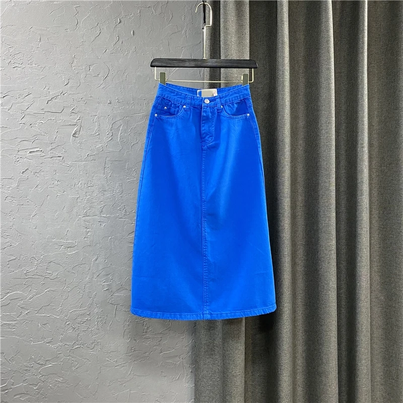 S-2XL Women Pink Denim Skirts High Waist A-Line Solid Casual Outfits Female Summer Versatile Jean Skirt