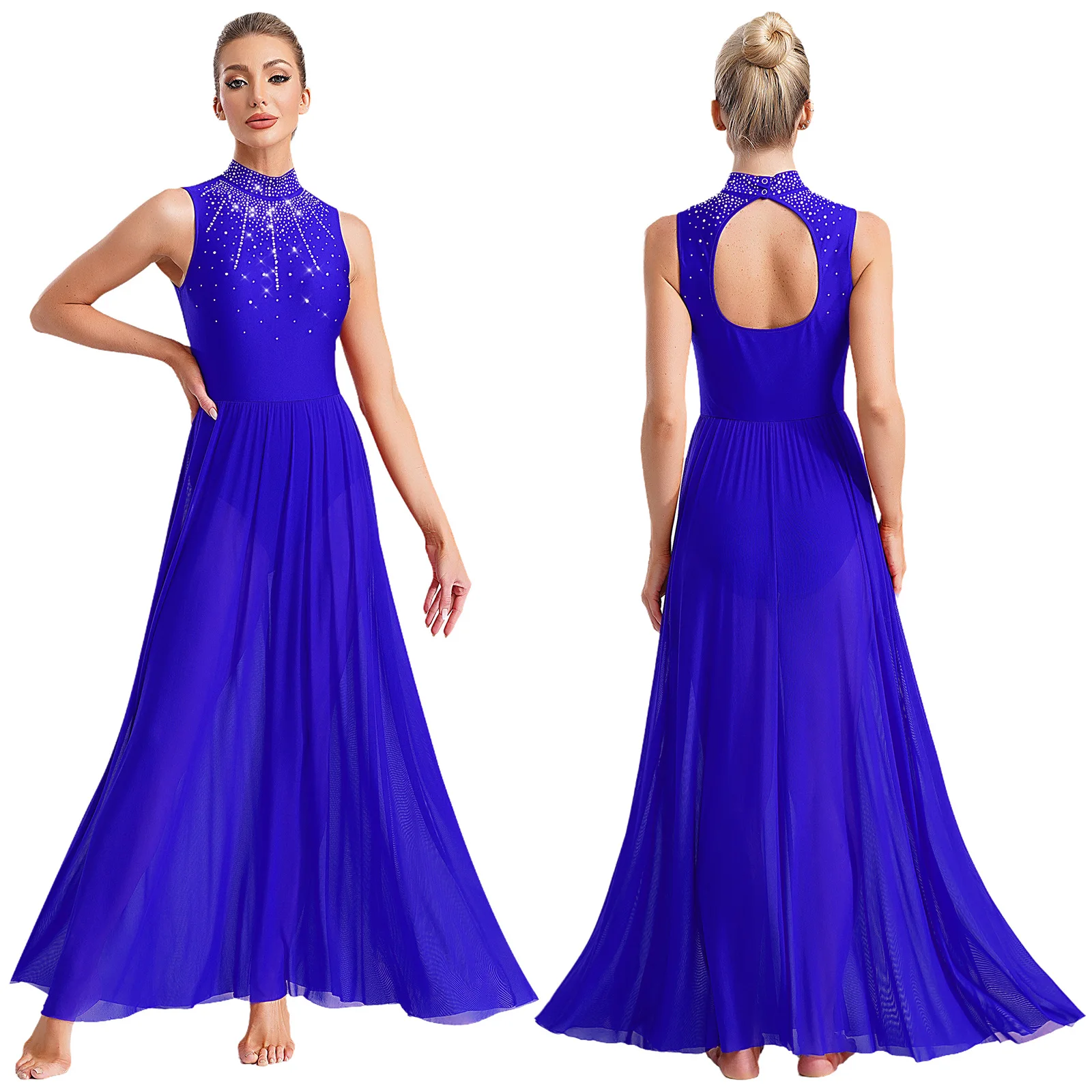 Womens Ballet Lyrische Dans Jurk Uitsparing Terug Volledige Lengte Overlay Turnpakje Kostuum Latin Rumba Tango Maxi Jurk Lange Dancewear