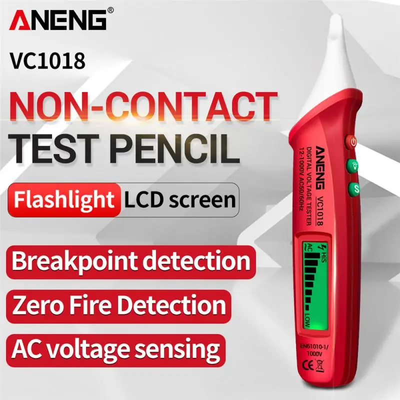 VC1019 Red Laser Test Pen Voice Broadcast Detector 12-1000V Volt Current Non-Contact Pen Electric Teste Meter Tool