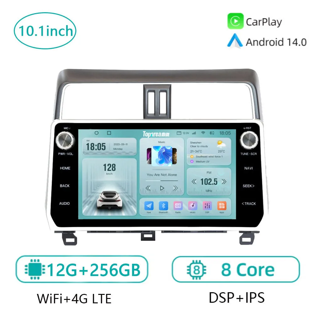 

10,1-дюймовый автомобильный радиоприемник Android 14, мультимедийный плеер для Toyota Land Cruiser Prado 150 2018-2022, GPS-навигация, стерео головное устройство