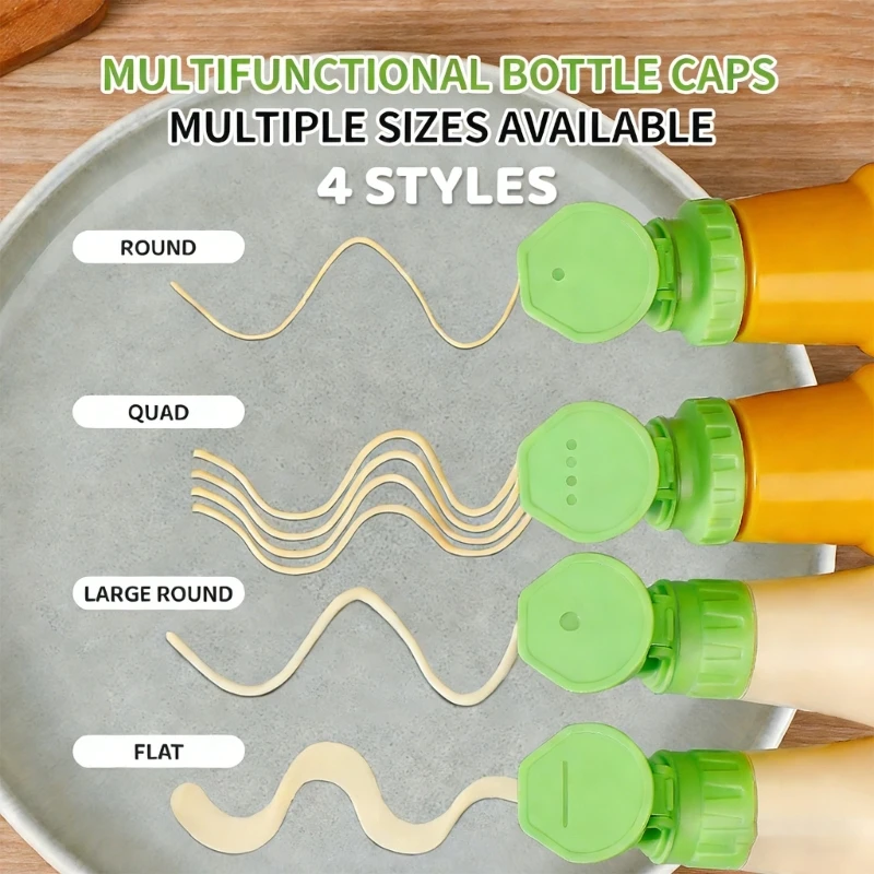Pack Of 4 Condiment Squeeze Bottle Cap With Adapter for Precise Control Sauce Bottle Flipped Top Screw Lid high quality