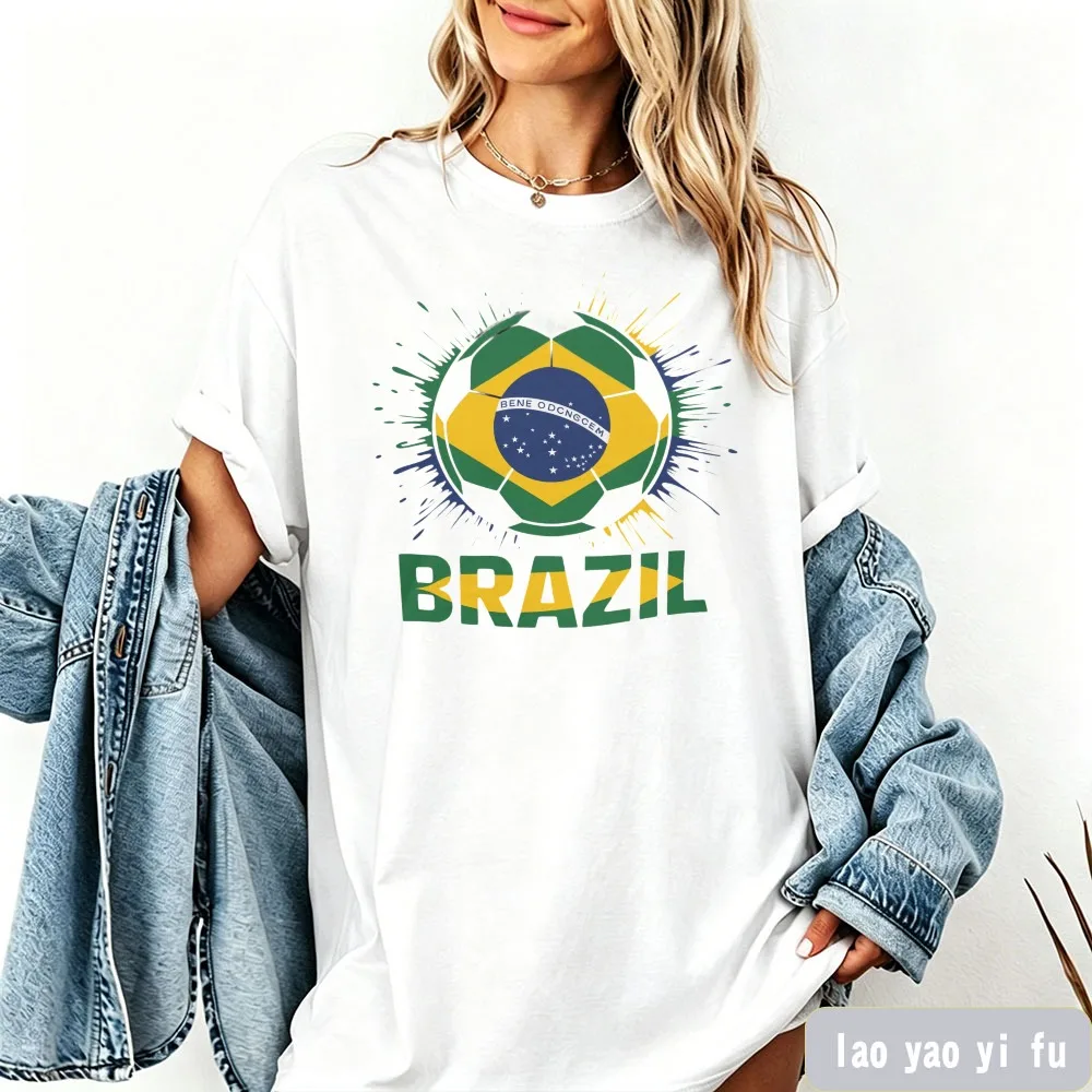 Brazil Soccer Shirt Brazilian Flag Football Tee Green Yellow Blue Shirt Retro Brazil Fan Tops Women Summer Clothes