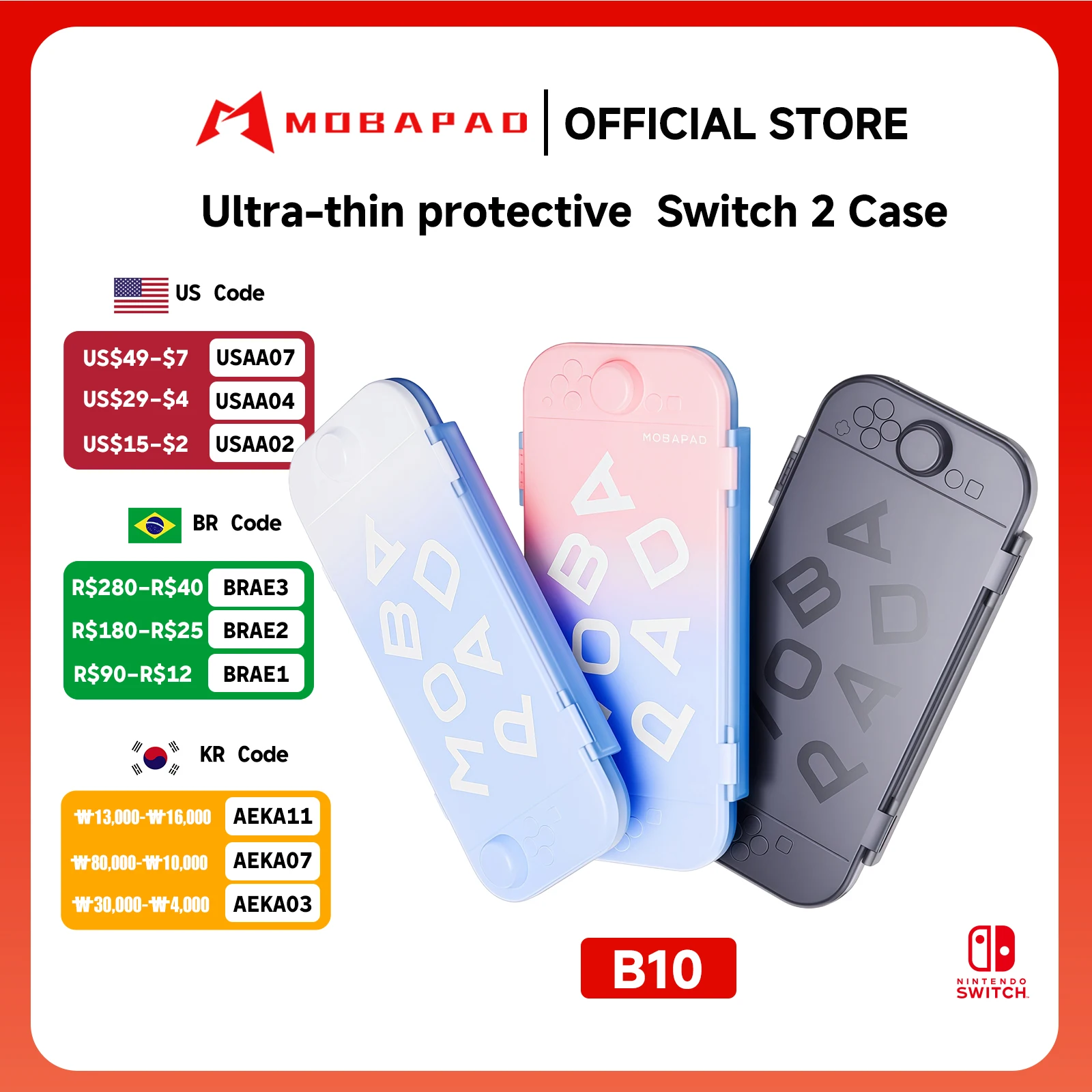 Mobapad b1 capa protetora para nintendo switch 2, cor gradiente, ultrafina, capa dura para ns2, acessórios para gamepad
