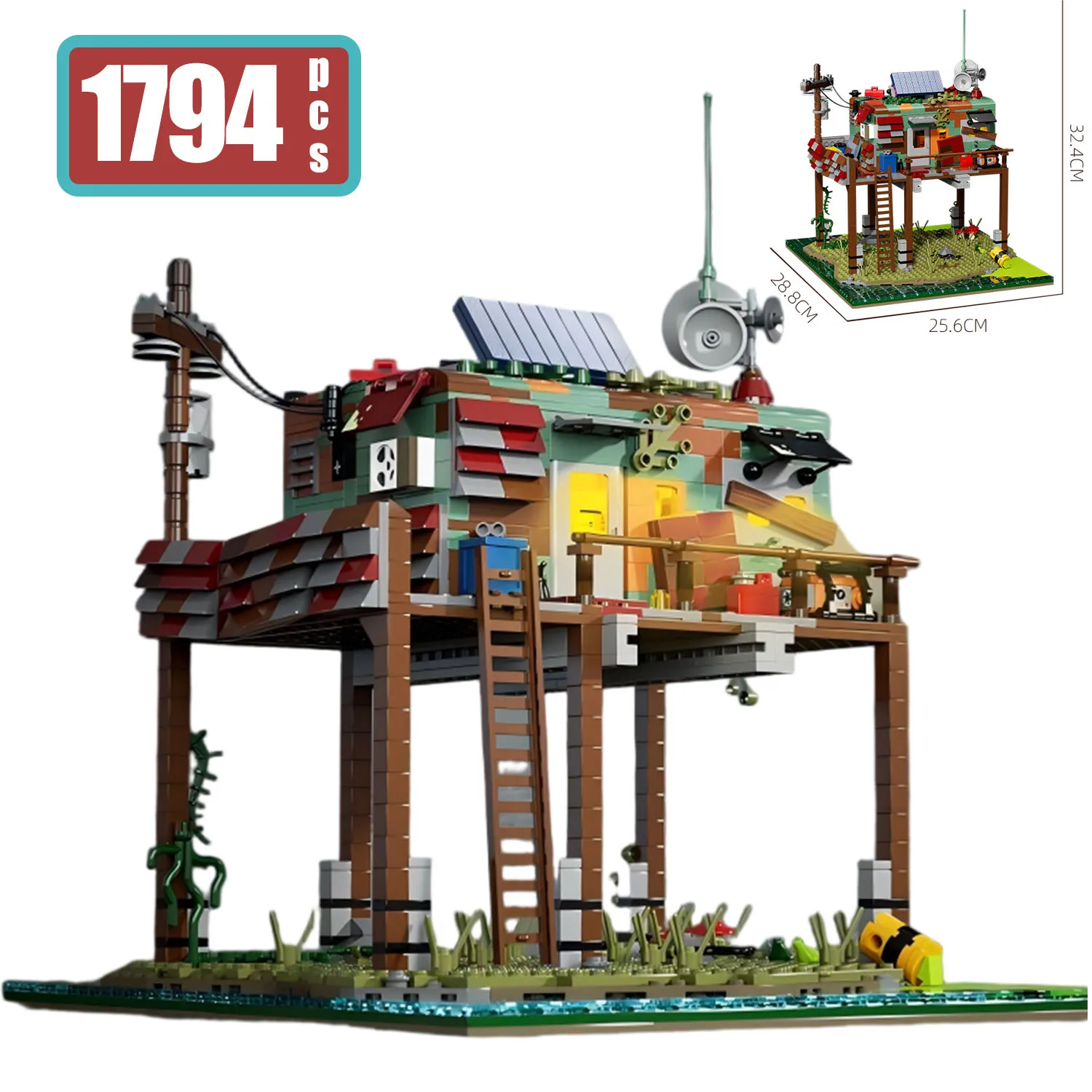 1794PCS City Street View Doomsday Contact Station Building Blocks Shelter with Solar Panels Satellite Antenna Bricks Toys Gifts