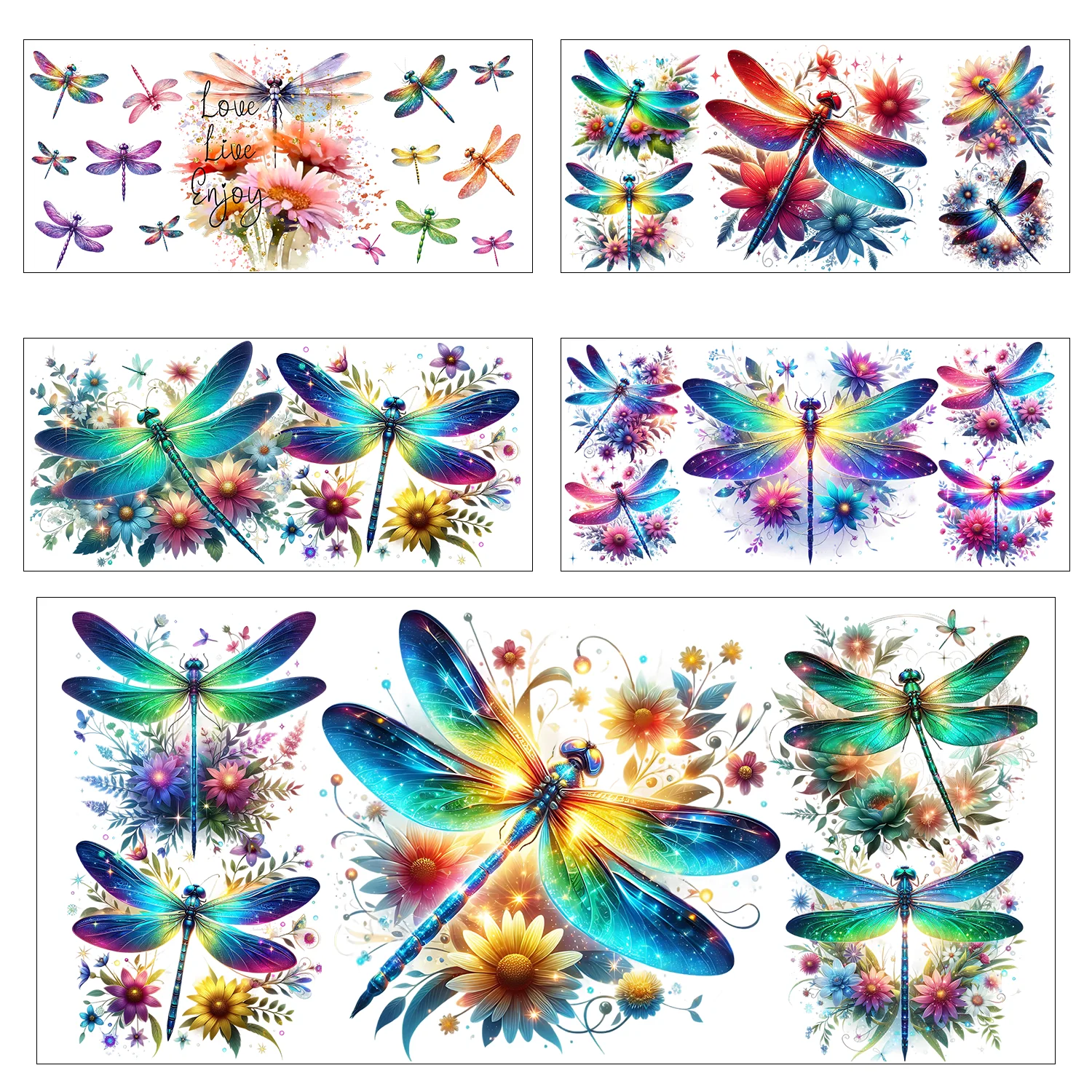 

Dragonfly Series easy peel waterproof DIY Decals Retro Beauty 3D transfers uvdtf crystal sticker 16oz uv dtf cup wraps