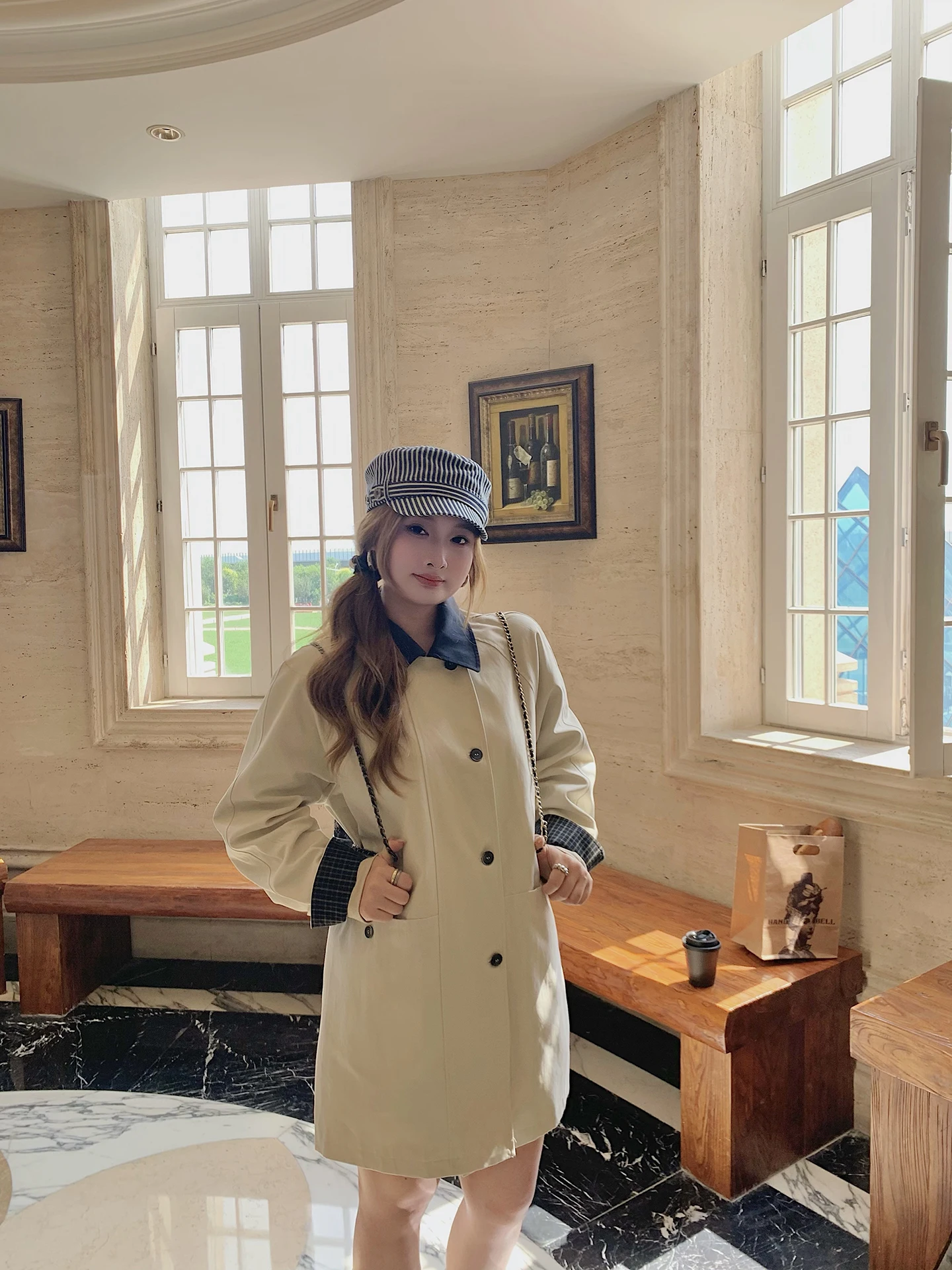 

Herwear Paris Wed Slimming Mid-Length Pure Cotton irt Collar Overcoat for plus Size Women Commute Sle Long Sve