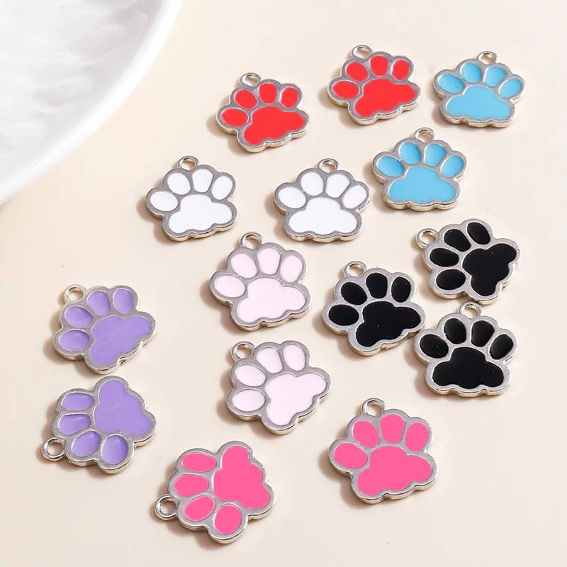 10pcs 16*17mm 5 Color Dog Paw Print Charms for Jewelry Making Enamel Footprint Charms DIY Earrings Pendants Necklaces Findings