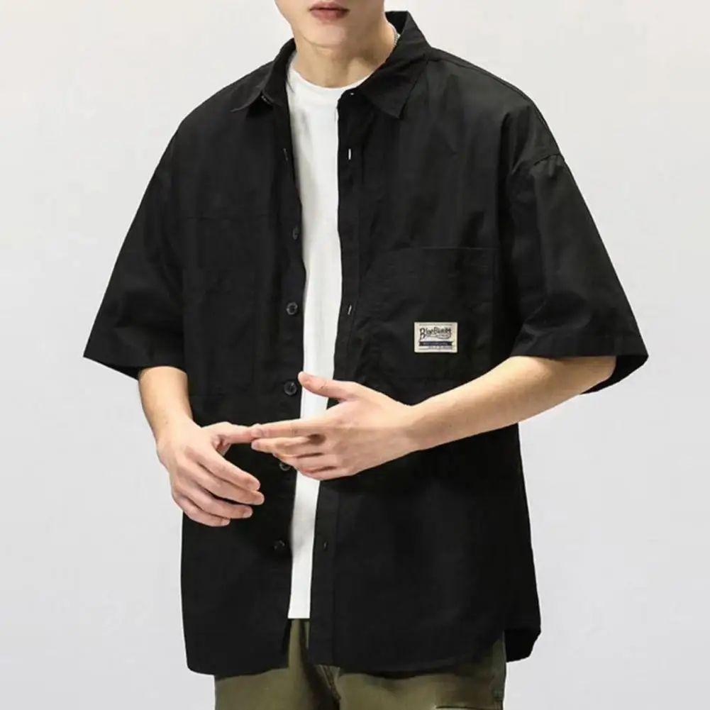 Men Cargo Shirt Lapel Casual Cardigan Hip Hop Buttons Single-breasted Cardigan Multi Pockets Cool Summer Men Tops Men Shirt