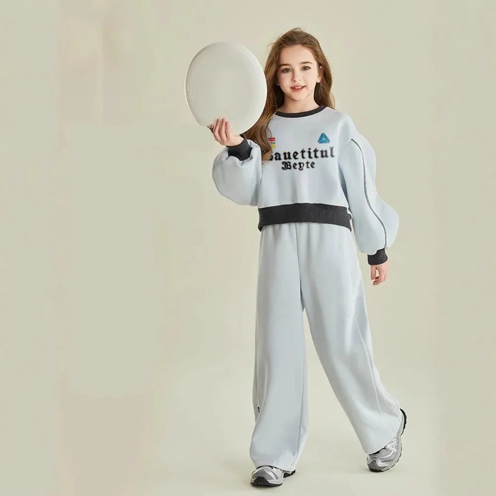 Autumn Children Girls Clothes Set Teenage Letter Printed Pullover Top & Pants Bottom 2pcs Kid Sweatshirts Fashion Tracksuits