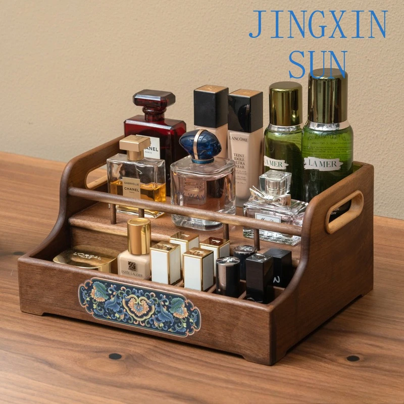 North American black walnut desktop light luxury skin care product storage box new Chinese retro living room bedroom solid wood
