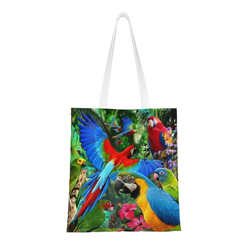 

Cute Tropical Parrots Birds Shopping Bag Shoulder Canvas Tote Bag Portable Cockatiel Macaw Parrotlet Groceries Shopper Bags