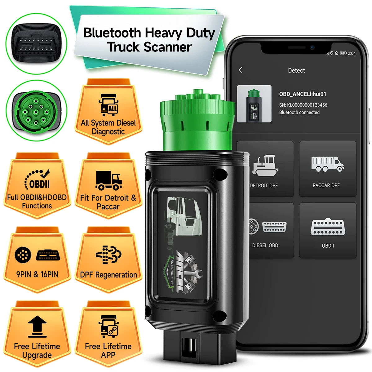 

Bluetooth сверхмощный сканер грузовиков, полная система дизельного сканера, диагностический инструмент ANCEL HD110 DPF, принудительный реген и сброс для Detroit