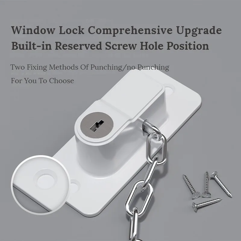 Cerradura de cadena ajustable multifuncional para puerta y ventana, limitador de ventana corredera sin perforación, 1 piezas