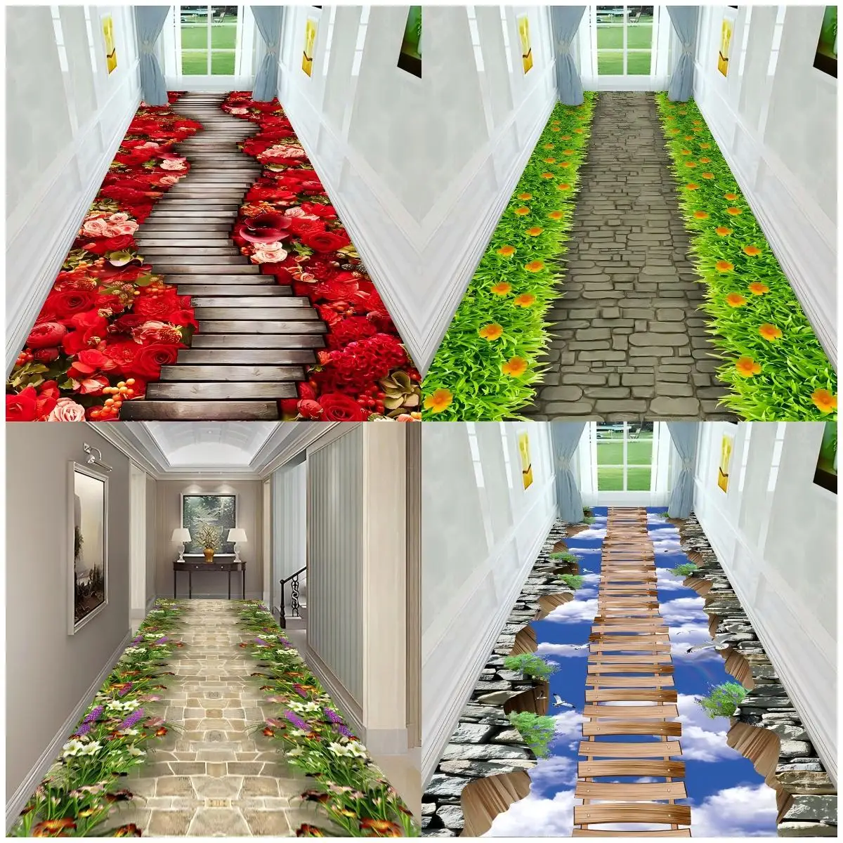 VIKAMA – tapis de paysage stéréoscopique 3D à fleurs, antidérapant, pour salon, entrée, chambre à coucher, couloir, décoration générale de la maison