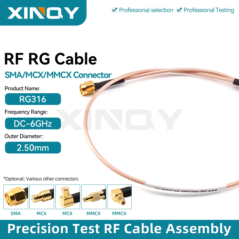 XINQY 6G MMCX to MMCX RG316 Cable, Male to Female RF Coaxial Antenna Extension Pigtail