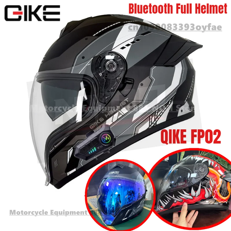 

QIKE FP02 Motorcycle Ghost Face Double Lens Helmet Big View Bluetooth Full Helmet Retro Cruise Racing Helmet for Men and Women