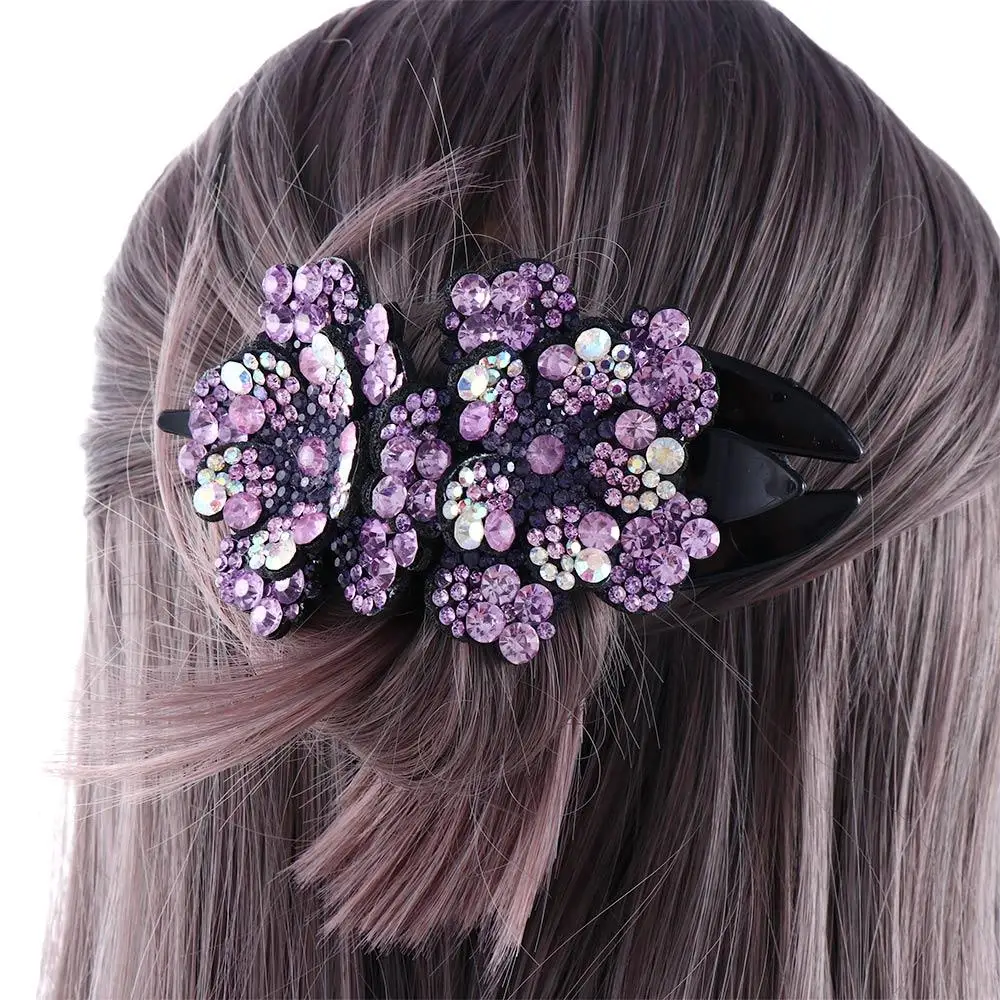 Design temperamento strass colorato doppio fiore donne capelli artiglio accessori per capelli Clip a becco d\'anatra Clip per capelli in stile coreano