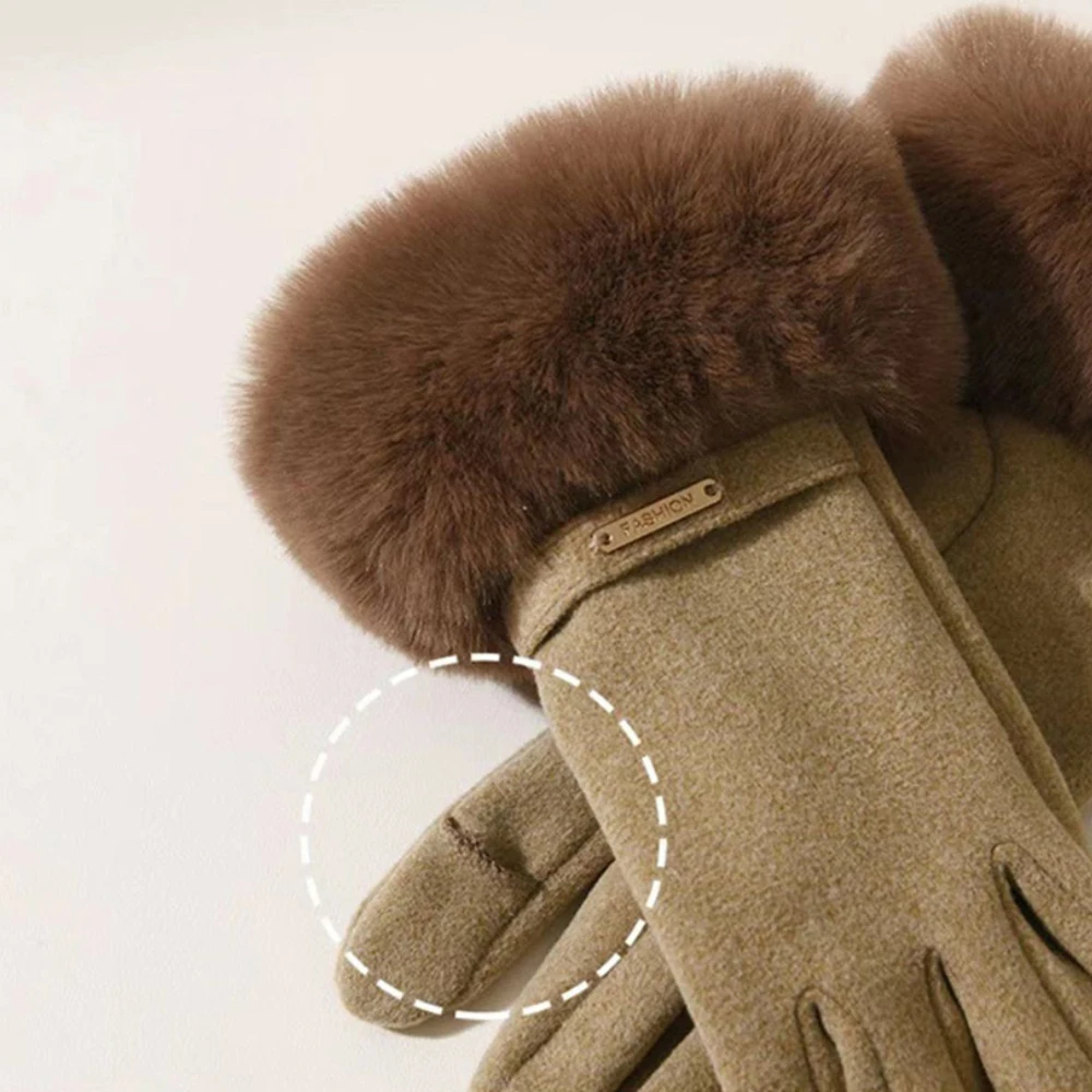 قفازات نسائية شتوية دافئة مخملية قفازات معصم قطيفة من جلد الغزال قفازات أصابع مقسمة مقاومة للرياح والبرودة قفازات سميكة تعمل باللمس