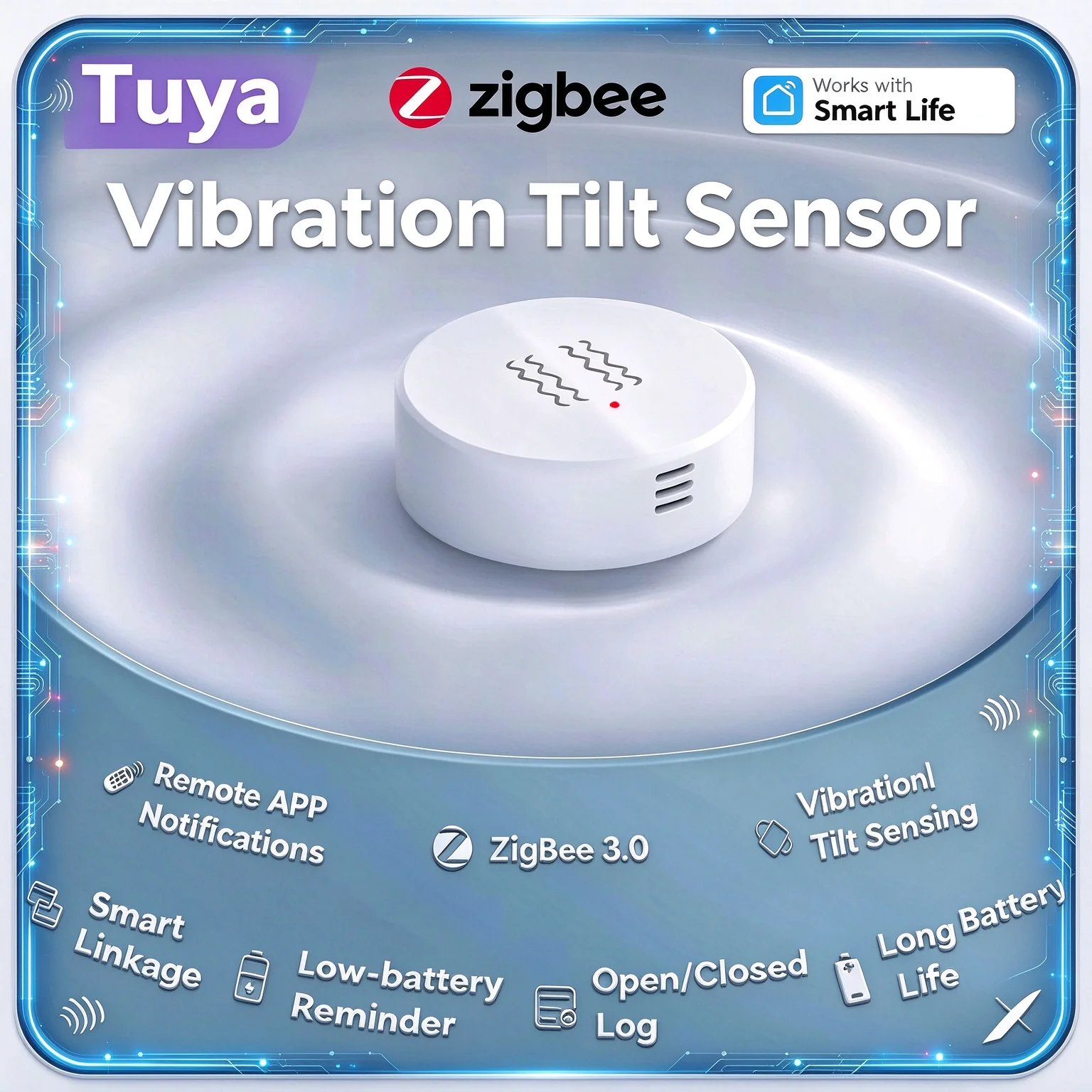 Tuya Zigbee 3.0 Vibration Tilt Sensor 3-Axis Detector Smart Home Security Door Window Shock Alarm Smart Life APP Notification