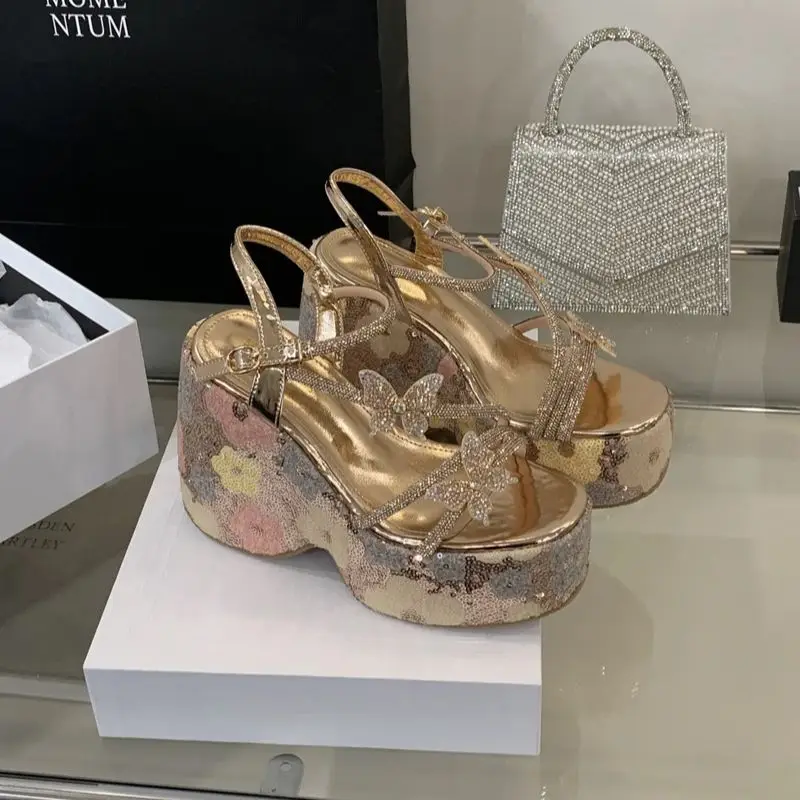 Women Sandals Luxury 13cm Wedge Sandals Woman Summer Bow Belt High Heels Ladies Dress Shoes High Heel Sandals Sandalias De Mujer 4
