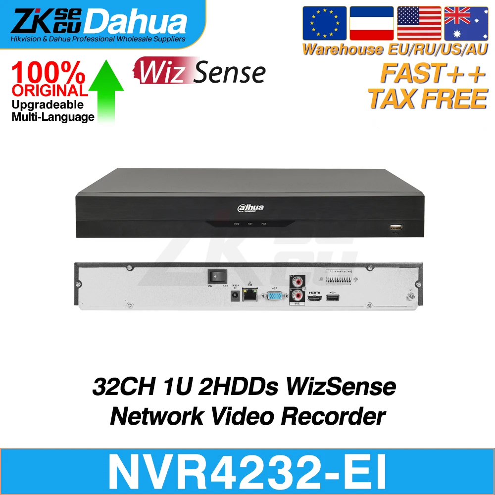 Dahua Original 32CH 1U 2HDDs WizSense NVR NVR4232-EI Network Video Recorder Smart H.265+ Face RecognitionSMD Plus AI by NVR